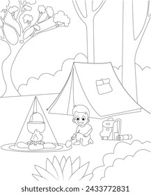 camping vector images,line art, outline art