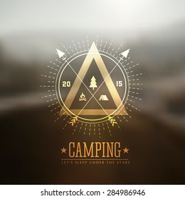 Camping vector labels with blurred background