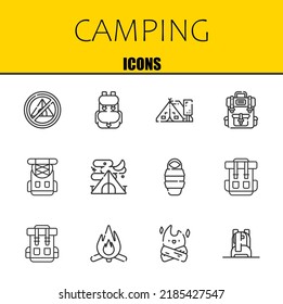 camping vector line icons set. tent, backpack and tent Icons. Thin line design. Modern outline graphic elements, simple stroke symbols stock illustration