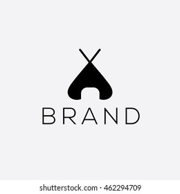 Camping vector logo design template. Tent and heart illustration