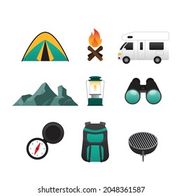 Camping vector set on white background, vector illustration