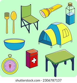 conjunto de vectores de camping. adecuado para pegatinas, elementos gráficos, ilustraciones infantiles.
