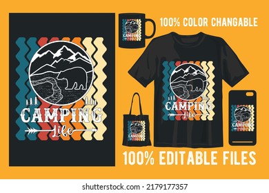 Camping vector t shirt design for print on demand for tshirt