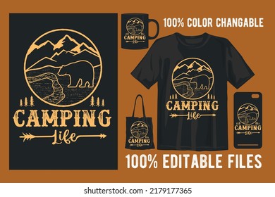 Camping vector t shirt design for print on demand for tshirt