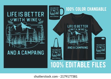 Camping vector t shirt design for print on demand for tshirt