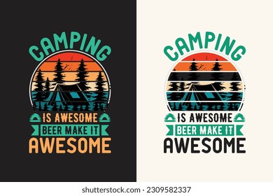 Diseño de camping vectorial de camisetas, camping vector, al aire libre, senderismo, aventura,