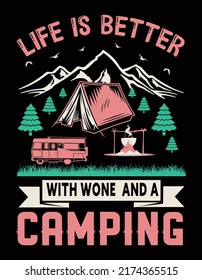 Diseño de camisetas para la tipografía vectorial de camping