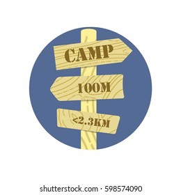 Camping Vector wooden pointer icon isolated on white background