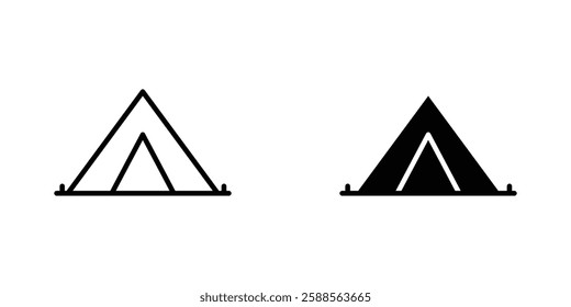 Camping vectors icons set in filled and strokes on white background