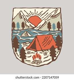 Camping vibe in the beauty nature graphic illustration vector art t-shirt design