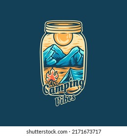 Camping Vibes In Jar Illustration For Business