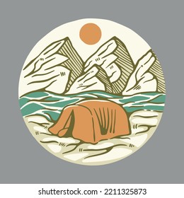 Camping with view of mountains graphic illustration vector art t-shirt design