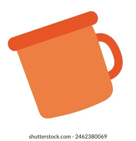 Camping vintage cup in flat design. Metal mug, hiking kitchen equipment. Vector illustration isolated.