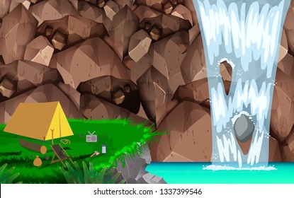 camping at waterfall