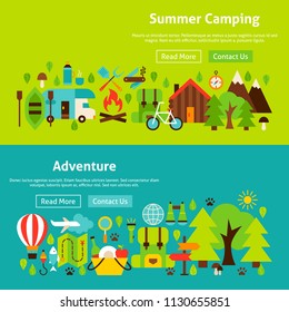Camping Website Banners. Vector Illustration for Web Header.