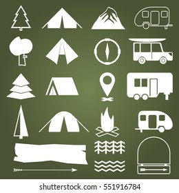 Camping White Design Elements Vectors Set