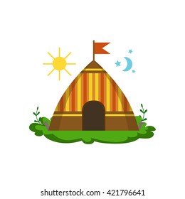 Camping Wigwam In Forest Flat Vector Icon In Cute Girly Style Isolated On White Background