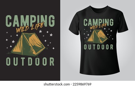 Camping wild life outdoor - Typographical Black Background, T-shirt, mug, cap and other print on demand Design, svg, png, jpg, eps