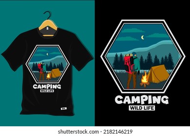 Camping Wild Life Retro Vintage T Shirt Design