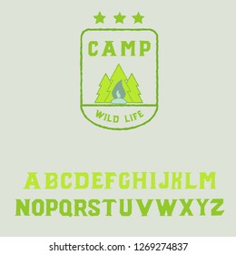 Camping Wild Life. Vector logo. North, original handmade logo. Serif font. Colorful. Authentic typeface. Simple logo.