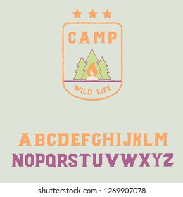 Camping Wild Life. Vector logo. North, original handmade logo. Serif font. Color. Authentic typeface. Style. Christmas. 