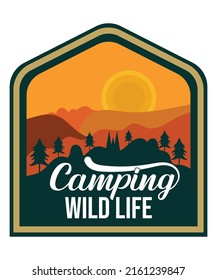 Plantilla de diseño de camiseta del vector de vida silvestre de camping