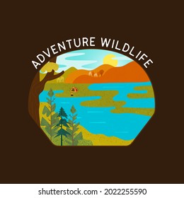 Camping in wild nature vector design on black background
