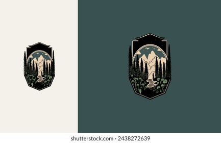 Camping wilderness adventure badge graphic design logo emblem