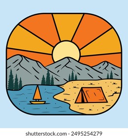 Camping wildlife nature hand drawing graphic for t shirt, badge, patch, poster etc