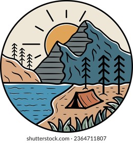 Camping salvaje naturaleza al aire libre diseño de ilustraciones vectoriales para pegatinas, insignias, camisetas