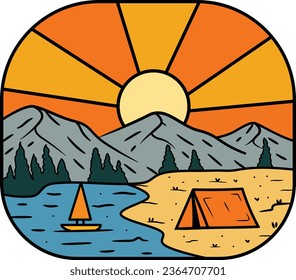 Camping wildlife outdoor vintage nature vector illustration design for sticker, badge, tshirt - Shutterstock ID 2364707701