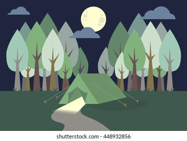 Camping in the Woods at Night
