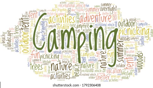 Camping-Word-Wolke einzeln auf weißem Hintergrund
