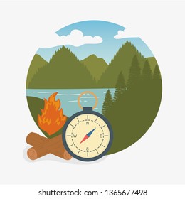 camping zone scene with compass guide