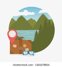 camping zone scene with suitcase