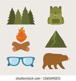 camping zone set icons