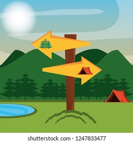 camping zone with tent and arrows