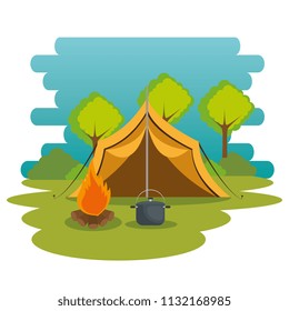 camping zone with tent and campfire