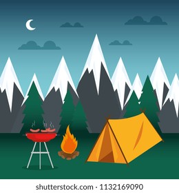 camping zone with tent and campfire