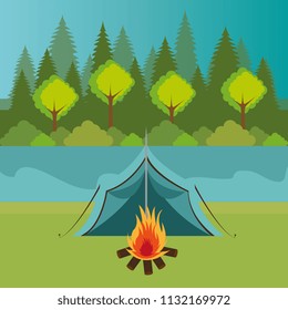 camping zone with tent and campfire