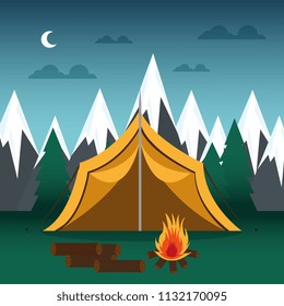 camping zone with tent and campfire
