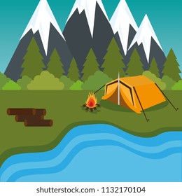 camping zone with tent and campfire