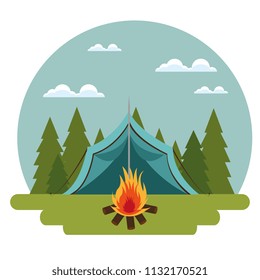 camping zone with tent and campfire