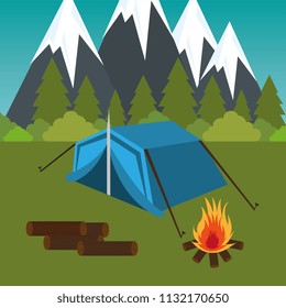 camping zone with tent and campfire