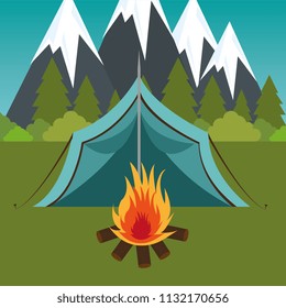 camping zone with tent and campfire