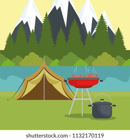 camping zone with tent scene