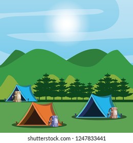 camping zone with tents and landscape