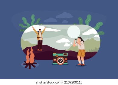 camping zone with tourists couple