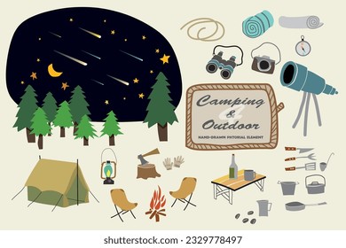 Camping-related props are produced with the motif of camping outdoors with meteor showers.