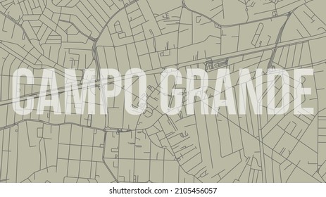 Campo Grande map city poster, horizontal background vector map with opacity title. Municipality area street map. Widescreen Brazilian skyline panorama.